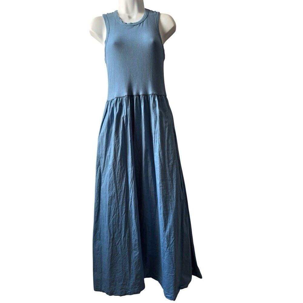 Given Kale Sz M Maxi Dress Blue Sleeveless Pockets Ribbed Top Women’s